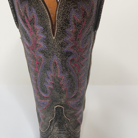 Lucchese 1883 Western Distressed Black with Pink and Lavender Stitching Size 7 - Picture 9 of 16